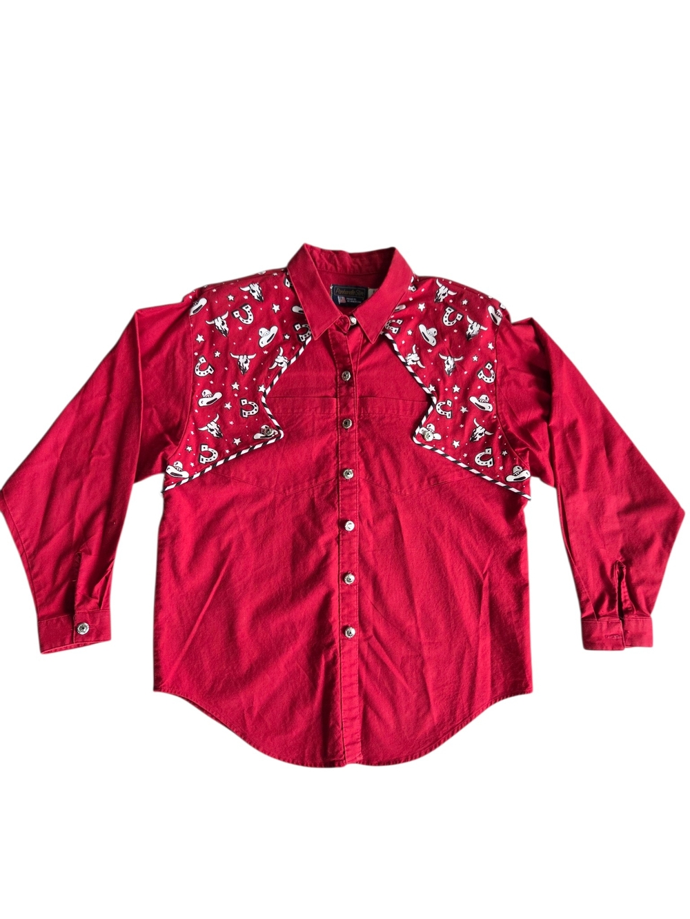 Panhandle Slim Vintage Red Western-Style Button-Up Shirt with Patterned Yoke